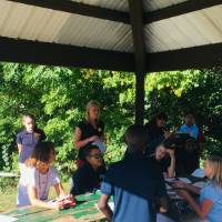 learning outside at picnic tables at different angle